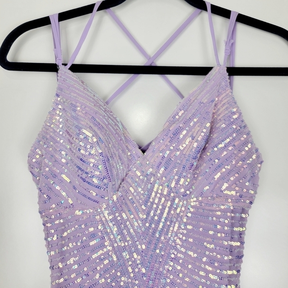 NWOT B. Darlin Juniors Iridescent Sequin Gown in Lilac Purple Size 11/12 - Picture 4 of 10